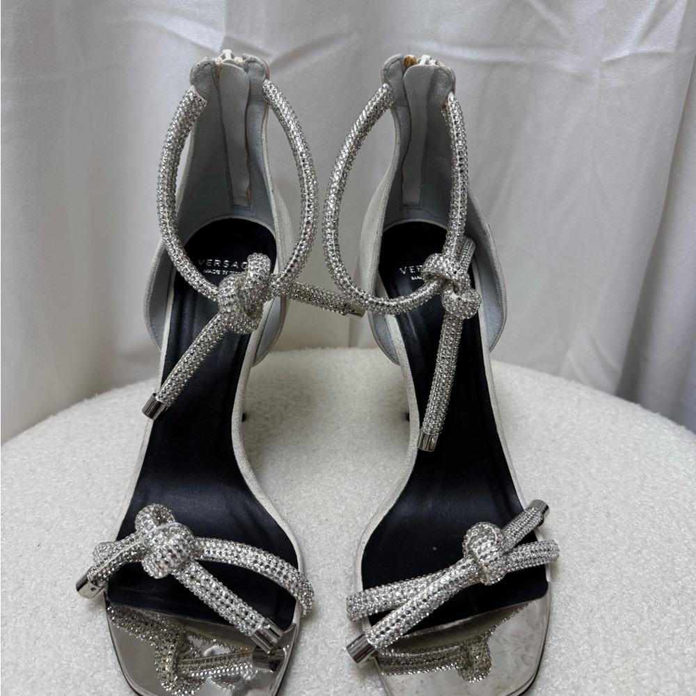 Versace Women's Glittering Silver Knot Heels